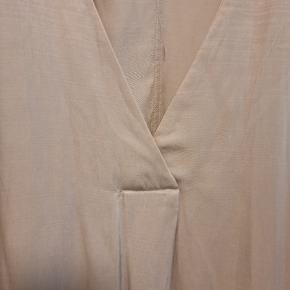 H&M Satin Kaftan Dress Beige V-Neck Midi Drapey Slouchy Oversized Boho Sz XXL - Picture 5 of 11